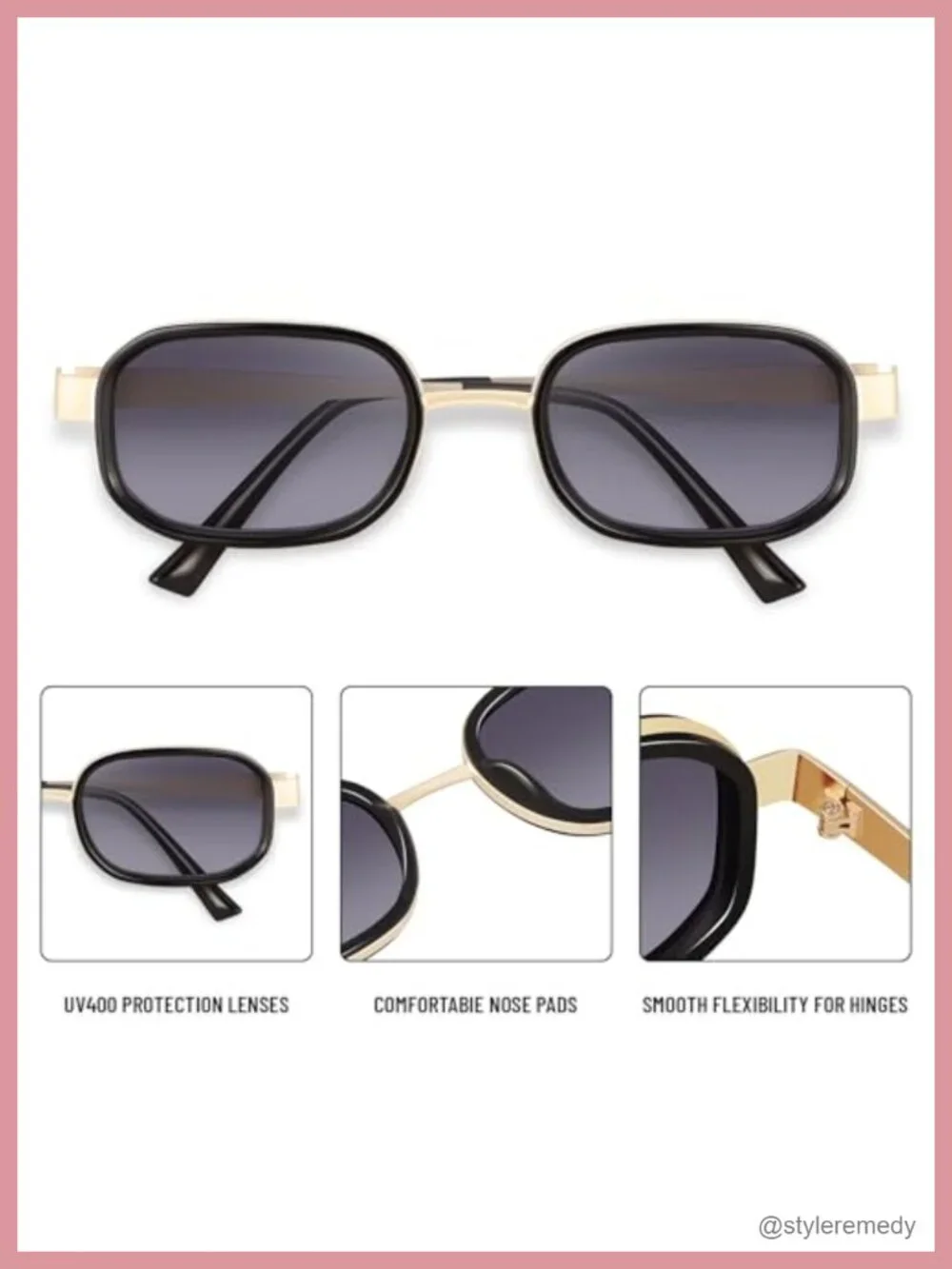 Retro Rectangle Sunglasses UV400 Protection Stainless Steel Frame Unisex
